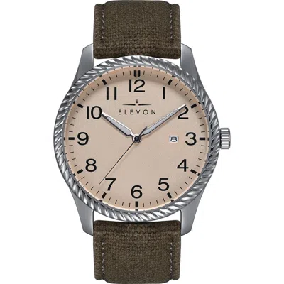 Elevon Crosswind Canvas-overlaid Leather-band Watch W/ Date In Tan/olive