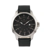 Elevon Hughes Leather-band Watch W/ Date In Silver/black/black