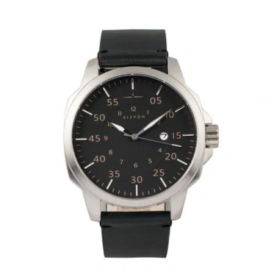 Elevon Hughes Leather-band Watch W/ Date In Silver/black/black