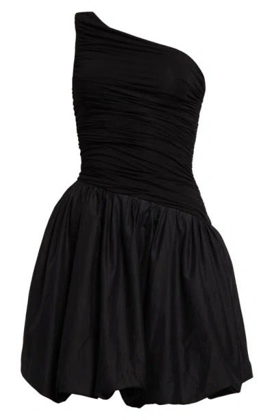 Elexiay Lagos Asymmetric One-shoulder Mixed Media Dress In Black
