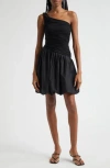 Shop Elexiay Lagos Asymmetric One-shoulder Mixed Media Dress In Black