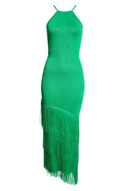 Elexiay Lokoja Sleeveless Fringe Hem Dress In Green