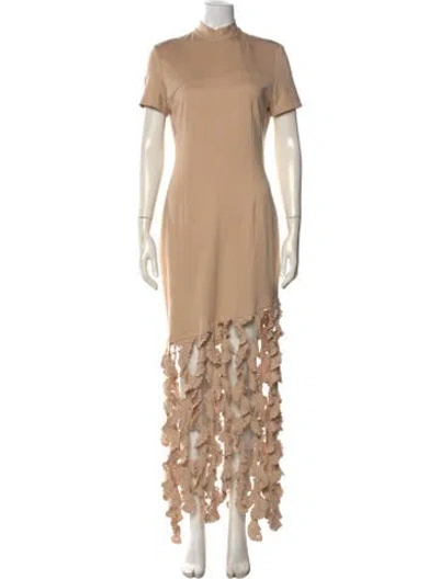 Pre-owned Elexiay Mock Neck Long Dress In Neutral