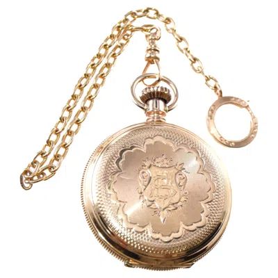 Pre-owned Elgin 14kt. Gold Hunters Case Pocket With Kiln Fired Enamel Dial From 1887 In Multi