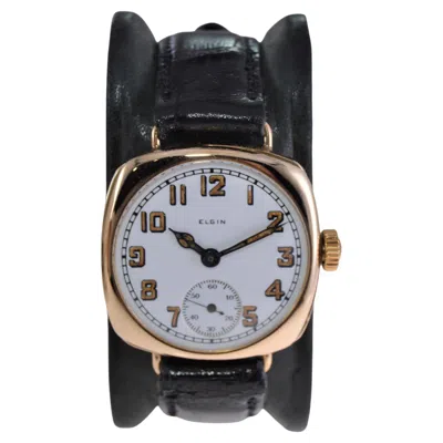 Pre-owned Elgin 14kt. Solid Gold Cushion Shaped Early Wrist Watch High Grade From 1896 In Multi