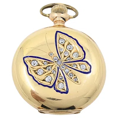 Pre-owned Elgin Antique  14k Gold Keystone Hunter Case Pocket Watch Diamond Butterfly In Multi