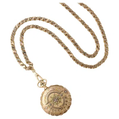 Pre-owned Elgin Antique Ladies Hunter  4 Color Gold Pocket Watch And 18k Gold Chain In Multi
