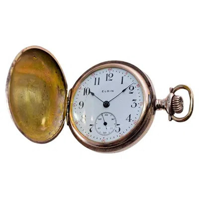 Pre-owned Elgin Gold Filled Pocket Watch With Unique Floral And Initials Engraving 1900s In Multi