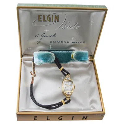 Pre-owned Elgin Ladies Solid Gold Art Deco Watch With Cord Band 1940s And Box In Multi