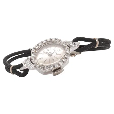 Pre-owned Elgin Mid-century Modern 14k White Gold & Diamond Ladies Watch