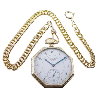 Pre-owned Elgin Solid 14kt. White Gold Pocket Watch With Famous Jewelry Store Enamel Dial