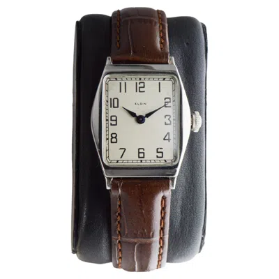 Pre-owned Elgin Steel Art Deco Tank Watch With Original Bracelet And Dial From 1923 In Multi