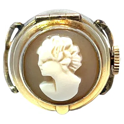 Pre-owned Elgin Vintage 10k Yellow Gold  Cameo Watch Ring, Unisex, 20th Century