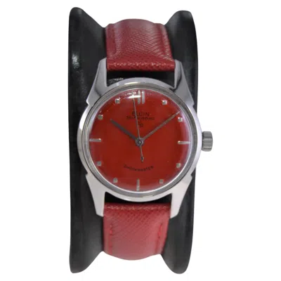 Pre-owned Elgin White Gold Filled Art Deco Round Watch With Custom Finished Dial, 1950s