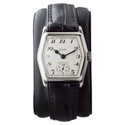 Pre-owned Elgin White Gold Filled Art Deco Watch Circa 1931