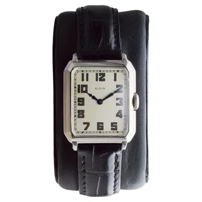 Pre-owned Elgin White Gold Filled Art Deco Watch With Bracelet And Strap Circa 1927
