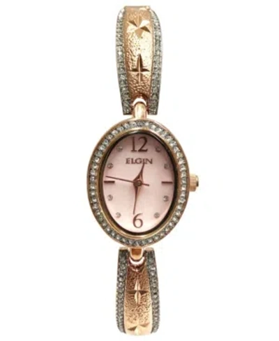Elgin Women's Oval Face With Diamond Half Bangle Rose-tone Strap Watch In Rose Gold-tone