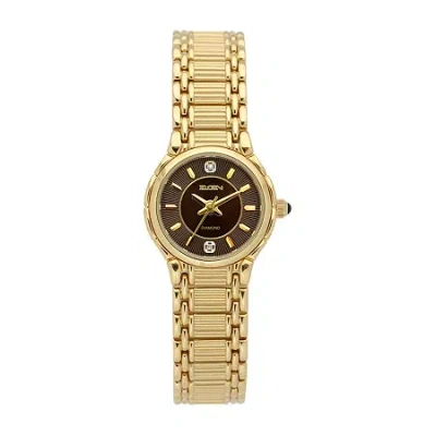 Elgin Womens Gold-tone Brown Bracelet Watch
