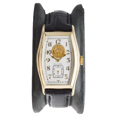 Pre-owned Elgin Yellow Gold Filled From 1939 With Hand Engraved Monogram Tortue Shaped