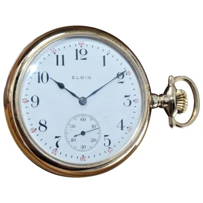 Pre-owned Elgin Yellow Gold Filled Open Face American Pocket Watch Circa 1912 Enamel Dial