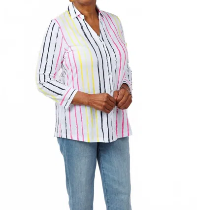 Eli Cece 3/4 Sleeve Shirt Jacket In Multi Stripe