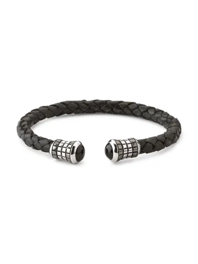 Eli Pebble Men's Onyx, Sterling Sliver, & Braided Leather Cuff