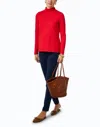 Eli Pima Cotton Mock Neck Top In Red