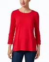 Eli Pima Cotton Ruched Sleeve Tee In Red