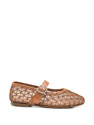 Eli1957 Kids' Cage-detail Buckle-strap Ballet Flats In Brown