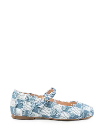 Eli1957 Kids' Pacheco Jeans Check Frayed Ballet Flats In Blue