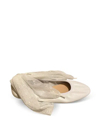 Eli1957 Kids' Pearlescent Mesh-ribbon Ballet Flats In Neutral