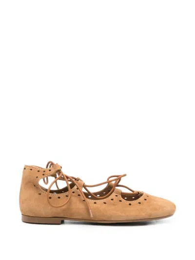 Eli1957 Kids' Perforated Lace-up Ballet Flats In Brown