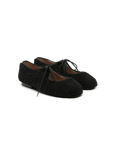 Eli1957 Kids' Shearling Lace-up Ballerina Shoes In Black