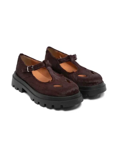Eli1957 Kids' T-bar Lug-sole Ballerinas In Burgundy