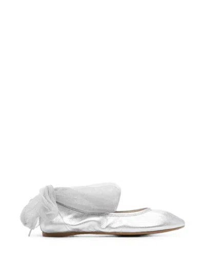 Eli1957 Kids' Tulle-tie Metallic Leather Ballet Flats In Silver