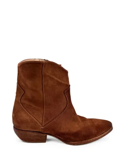 Elia Maurizi Suede Western Ankle Boots In Brown