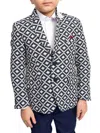 Elie Balleh Boy's Slim Fit Geometric Plaid Jacket In Navy