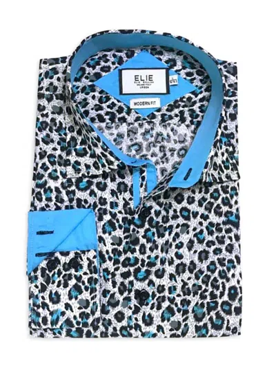 Elie Balleh Kids' Little Boy's Modern Fit Leopard Print Button Down Shirt In Teal