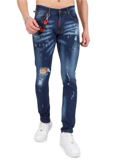 Elie Balleh Men's Chain Ripped Mid Rise Jeans In Blue