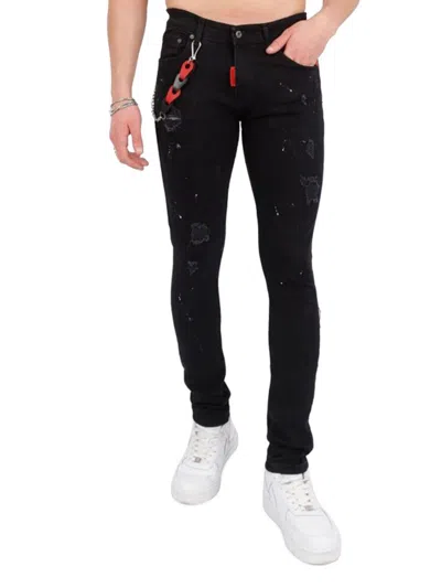 Elie Balleh Men's Chain Strap Ripped High Rise Skinny Jeans In Black