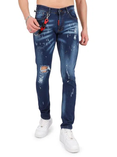 Elie Balleh Men's Chain Strap Ripped High Rise Skinny Jeans In Indigo