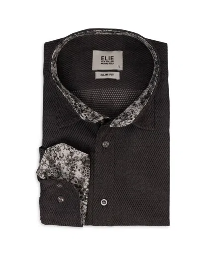 Elie Balleh Men's Floral Trim Jacquard Dress Shirt In Grey