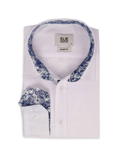 Elie Balleh Men's Floral Trim Jacquard Dress Shirt In White