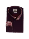 Elie Balleh Men's Floral Trim Jacquard Dress Shirt In Wine