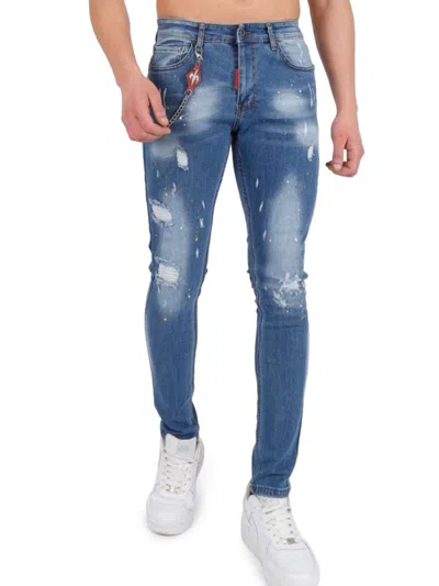 Elie Balleh Men's High Rise Distressed Skinny Jeans In Blue