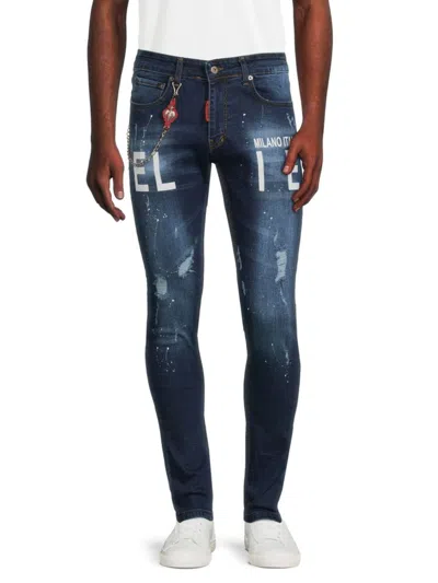Elie Balleh Men's Logo Slim Fit Ripped Jeans In Dark Blue