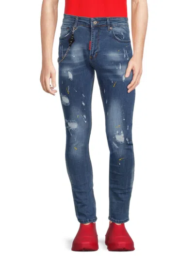 Elie Balleh Men's Mid Rise Distressed Jeans In Blue