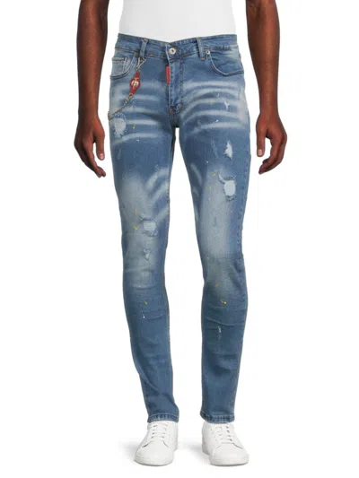 Elie Balleh Men's Mid Rise Distressed Slim Fit Jeans In Light Blue