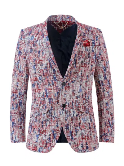 Elie Balleh Men's Slim Fit Abstract Print Textured Blazer In Red Multi