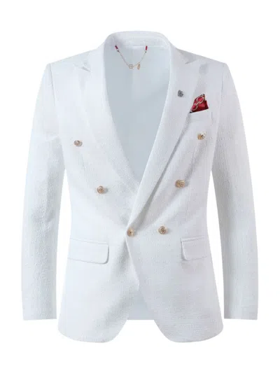 Elie Balleh Men's Slim Fit Double Breasted Tweed Blazer In White